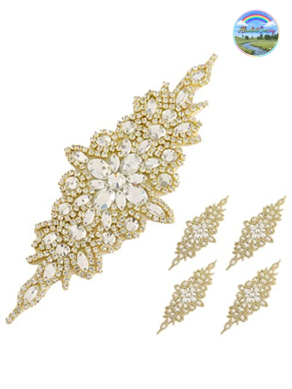 Rhinestone Crystal Applique Wedding Sash Belt Bridal Dress Trim Iron On 5 Pack